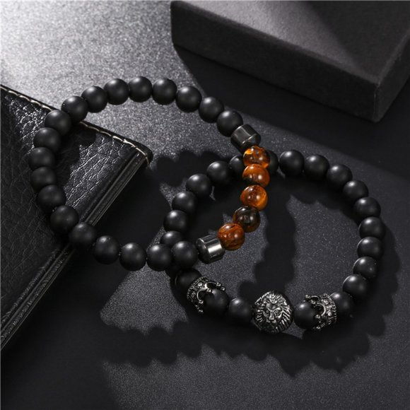 men black iron stone tiger eye stone black frosted stone bracelets - Picture 3 of 4